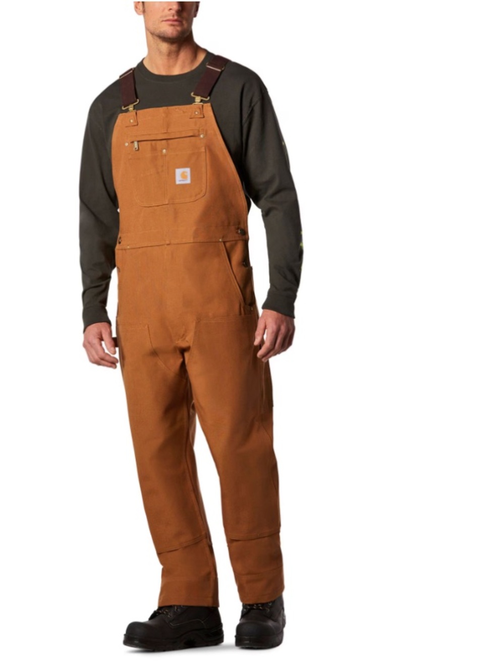 Carhartt bib Men's Brown Canvas Bib Overalls with Tool Pockets 38X32